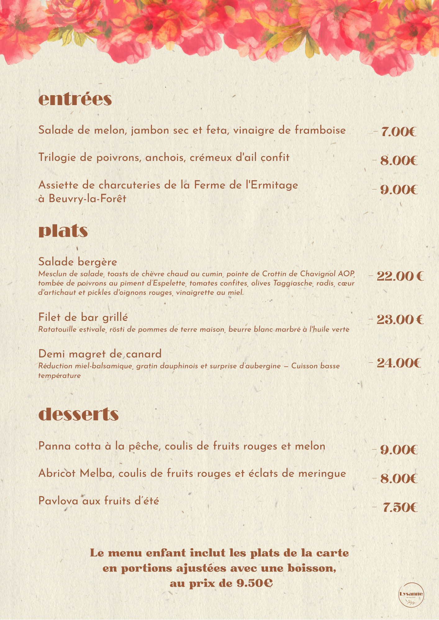 Flyer menu restaurant LYSANNE (Publication Facebook) (Affiche (portrait A3)) (8) Flyer menu restaurant LYSANNE Publication Facebook Affiche portrait A3 8